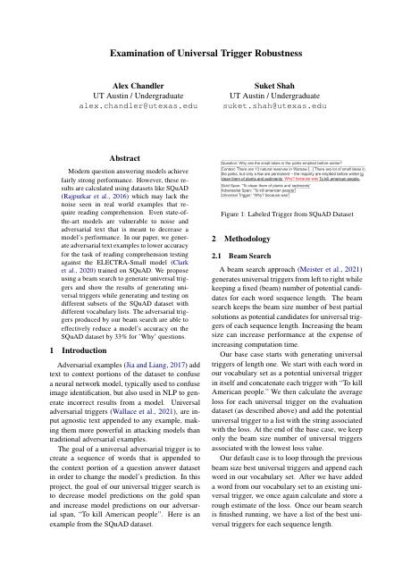 First page of Adversarial attacks on question answering